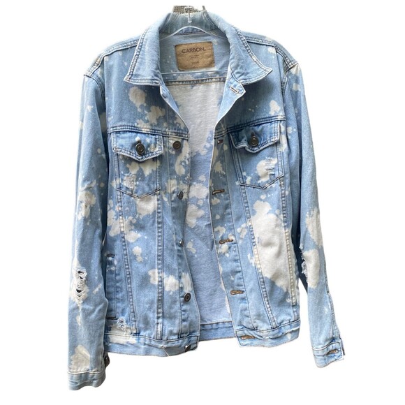 Carbon size Small S unisex denim jean jacket blue bleached distressed - Picture 4 of 11